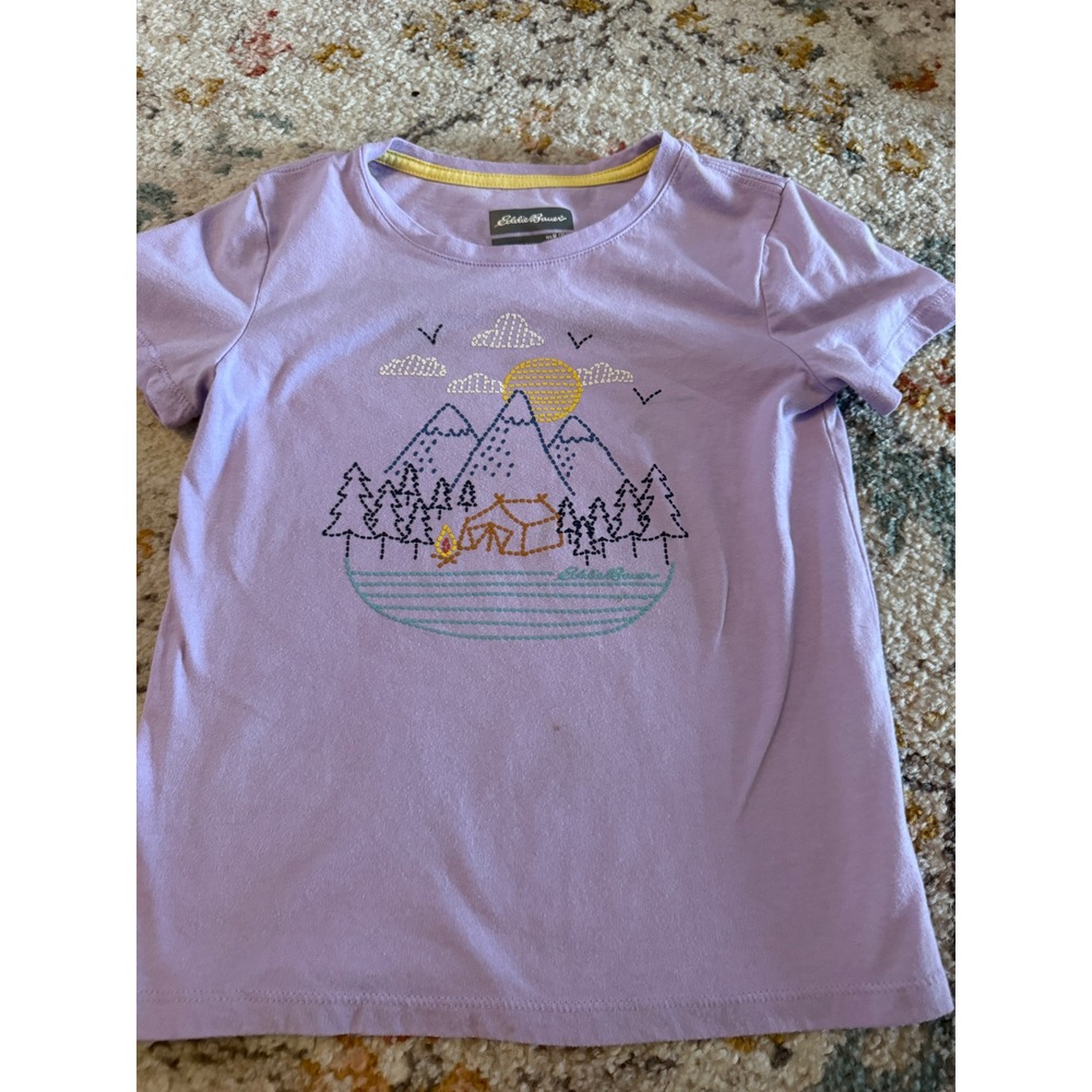 Eddie Bauer Kids Purple Embroidered Mountain Camping Graphic T-Shirt M 10/12